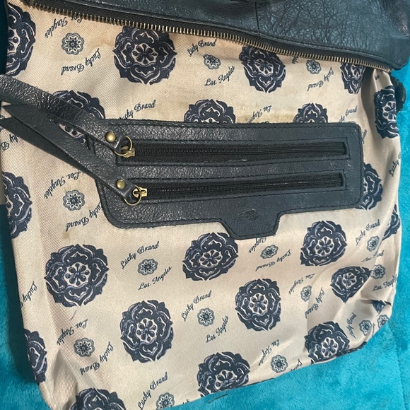 LUCKY BRAND Leather Patchwork black Whipstitch Crossbody Boho Style Bag - Picture 7 of 10